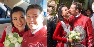 Hoàng Oanh cười tít mắt khi được chồng Tây soái ca hôn trong lễ cưới
