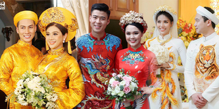 Sao Việt diện áo dài đồng điệu trong ngày cưới