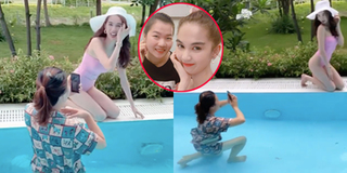 Giúp việc nhà Ngọc Trinh ngâm mình dưới nước để chụp ảnh cho cô chủ