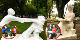 Những bức tượng màu lòe loẹt ở công viên Thống Nhất đã được sơn trắng