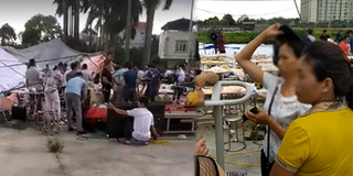 Trời đang nắng bỗng nổi gió lớn "bế" luôn cả rạp cưới đi