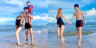 Thu Thủy diện bikini khoe bụng bầu đi biển cùng ông xã kém 10 tuổi
