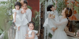 Vợ cũ Hoài Lâm diện váy cưới lung linh bên hai con gái sau ly hôn