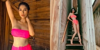 Trang Trần tự tin diện bikini hồng rực khoe vòng eo 109cm