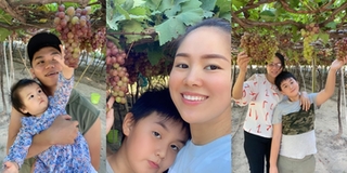 Vợ chồng Lê Phương đưa các con đi chơi tại vườn trái cây ở Bình Thuận