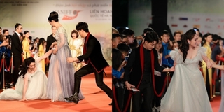 Titi (HKT) cuống cuồng khi Nhật Kim Anh "vồ ếch" trên thảm đỏ
