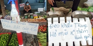 Anh bán rau nhắc nhở mọi người đeo khẩu trang theo cách đặc biệt