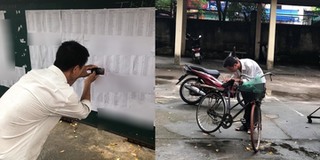 Ông bố đạp xe, chụp điểm thi cho con bằng chiếc điện thoại cũ