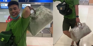Lê Dương Bảo Lâm dùng túi nát đến mức phải bọc nhựa mới lên máy bay