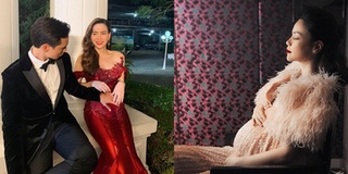 Kim Lý âu yếm xoa bụng bầu sinh đôi của Hồ Ngọc Hà lúc đi quay hình