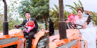 Chàng rể Nghệ An rước dâu bằng "siêu xe" máy cày cực độc đáo