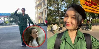 Hà Lan "Mắt Biếc" gây bất ngờ với gương mặt mộc khi học quân sự