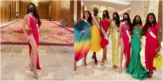 Khánh Vân diện váy xẻ cao, đọ chân dài bên dàn đối thủ Miss Universe