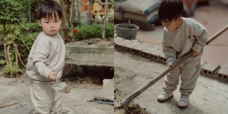 Con trai Hòa Minzy đáng yêu khi "lao động" ở quê ngoại tại Bắc Ninh