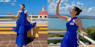 Đổi outfit xanh, Đỗ Thị Hà khoe sắc vóc tươi trẻ tại Miss World 2021