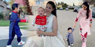 Phạm Hương chuẩn bị may áo dài cho 2 quý tử đón Tết ở Mỹ