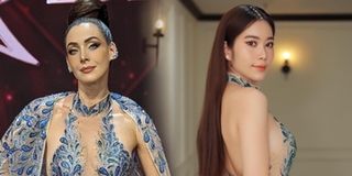 Nam Em đụng độ váy áo "bất phân thắng bại" với Miss Universe 2005